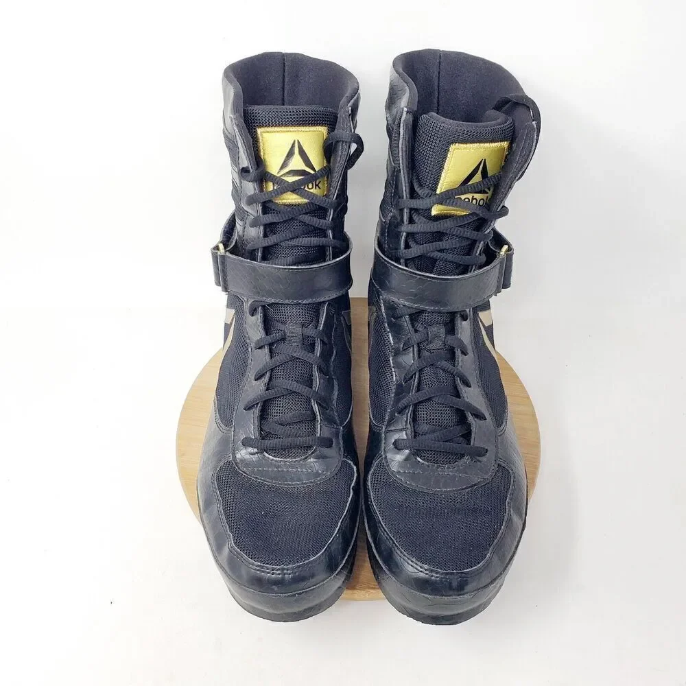 Reebok Boxing Boots Mens 11.5 Buck Black Gold Lace Up‎ Training Athletic Shoes
